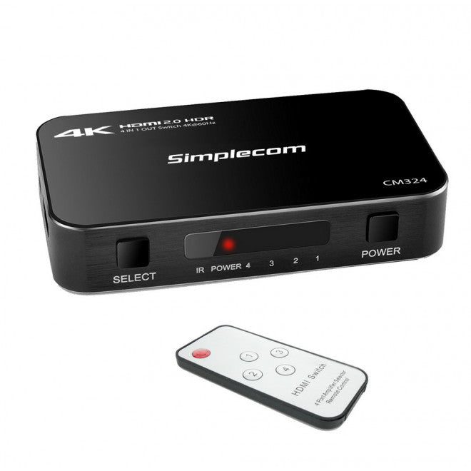 Simplecom CM324 4 Way HDMI 2.0 Switch 4 IN 1 OUT Ultra HD 4K 60Hz HDR HDCP 2.2 Simplecom CM324 4 Way HDMI 2.0 Switch 4 IN 1 OUT Ultra HD 4K 60Hz HDR HDCP 2.2